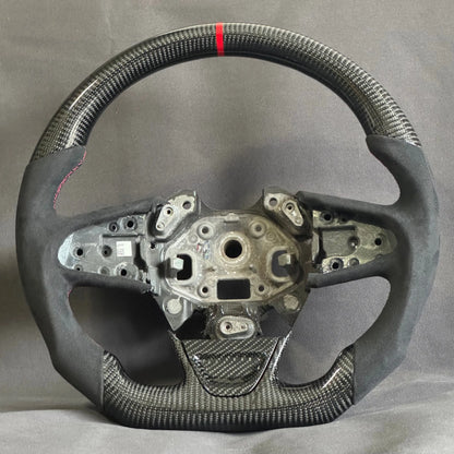 Volant Renault Megane 4 RS carbone et alcantara - surpiqûres rouges et centreur rouge STL Performance