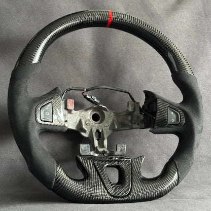 Volant Renault Megane 3 RS carbone et alcantara - surpiqûres rouges et centreur rouge STL Performance